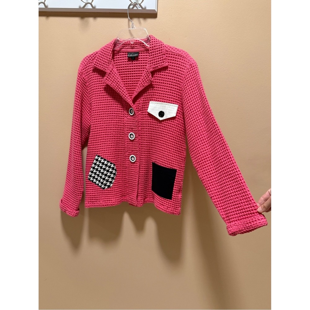 VTG Nannette Keller Pink Waffle Knit Blazer Shacket Patch Pockets Cotton 90's - Picture 4 of 17